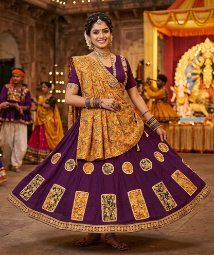 Wine Pure Rayon Cotton Multi Print Patch Work Navratri Lehenga Choli