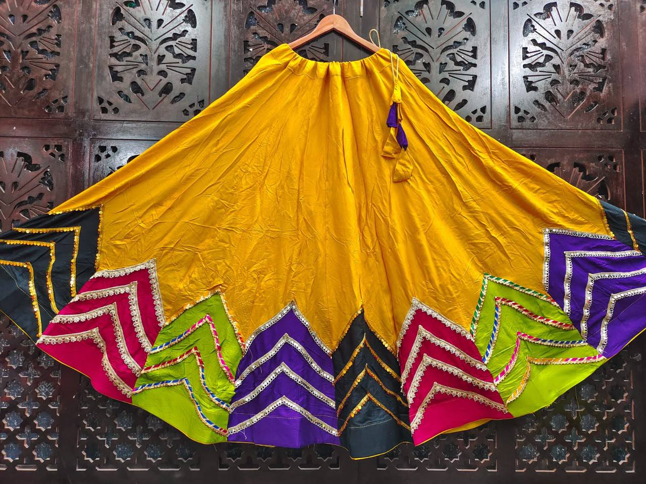 Yellow Pure Rayon Cotton Multi Print Patch Work Navratri Lehenga Choli