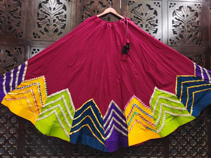 Red Pure Rayon Cotton Multi Print Patch Work Navratri Lehenga Choli