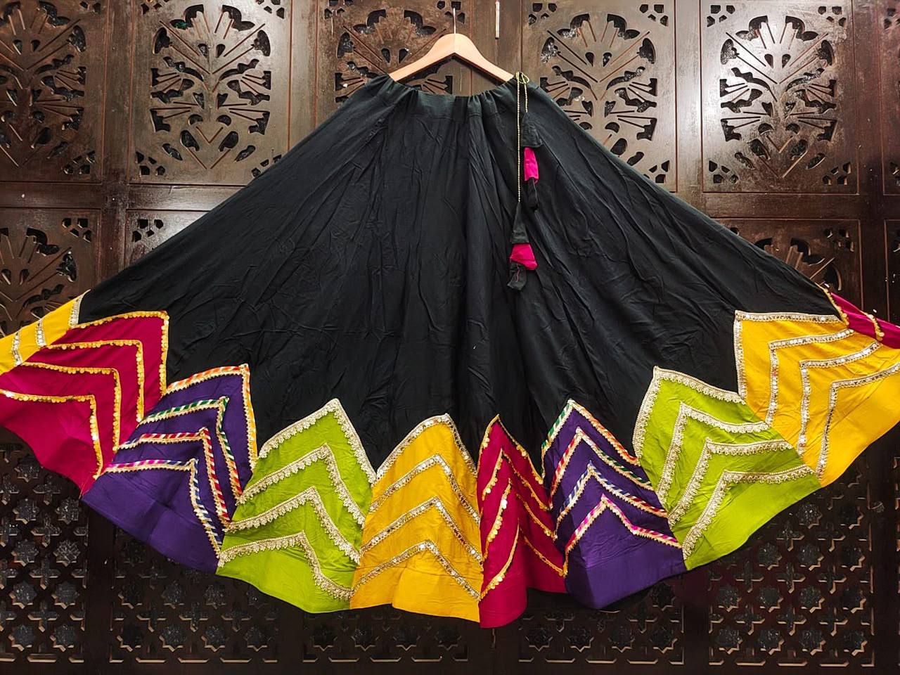 Black Pure Rayon Cotton Multi Print Patch Work Navratri Lehenga Choli