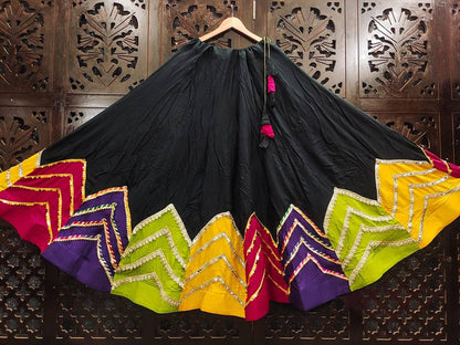 Black Pure Rayon Cotton Multi Print Patch Work Navratri Lehenga Choli