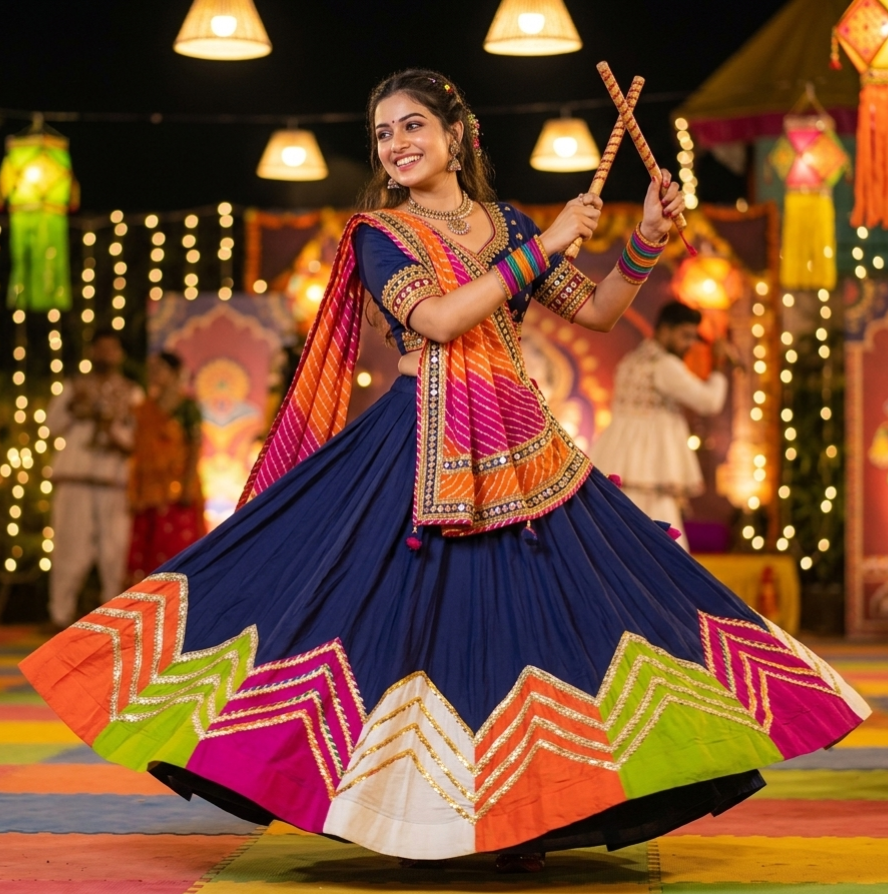 Blue Pure Rayon Cotton Multi Print Patch Work Navratri Lehenga Choli