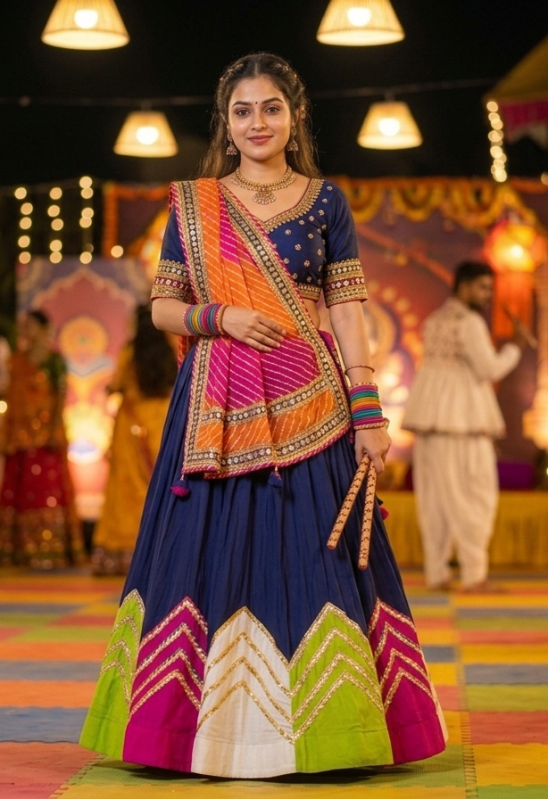 Blue Pure Rayon Cotton Multi Print Patch Work Navratri Lehenga Choli