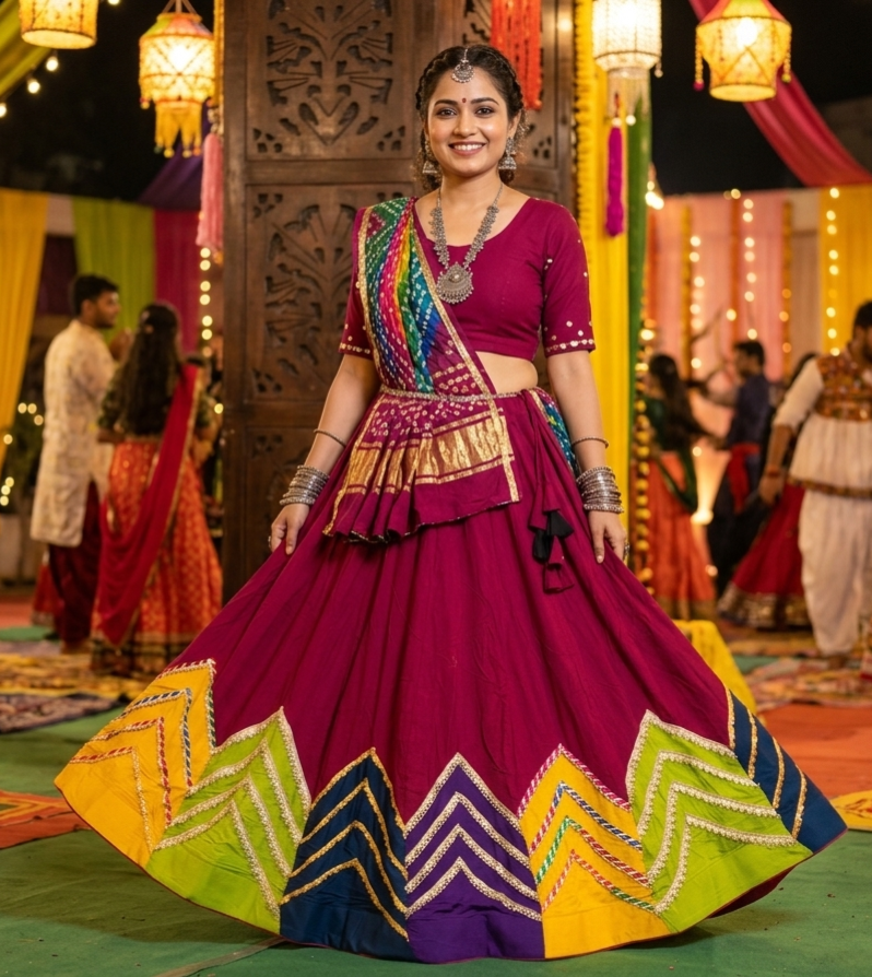 Red Pure Rayon Cotton Multi Print Patch Work Navratri Lehenga Choli