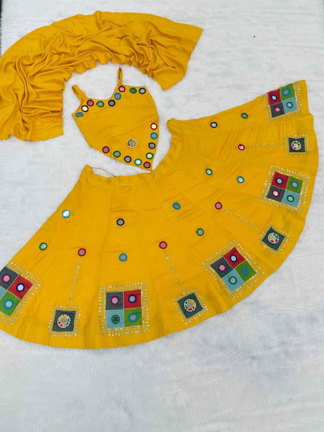Yellow Pure Reyon Cotton Embroidery Thread &amp; Mirror Work Kid&