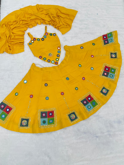 Yellow Pure Reyon Cotton Embroidery Thread &amp; Mirror Work Kid&