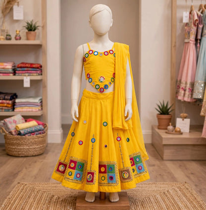 Yellow Pure Reyon Cotton Embroidery Thread &amp; Mirror Work Kid&
