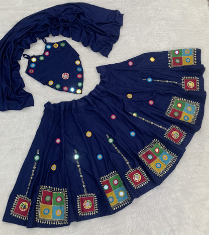 Navy Blue Pure Reyon Cotton Embroidery Thread &amp; Mirror Work Kid&