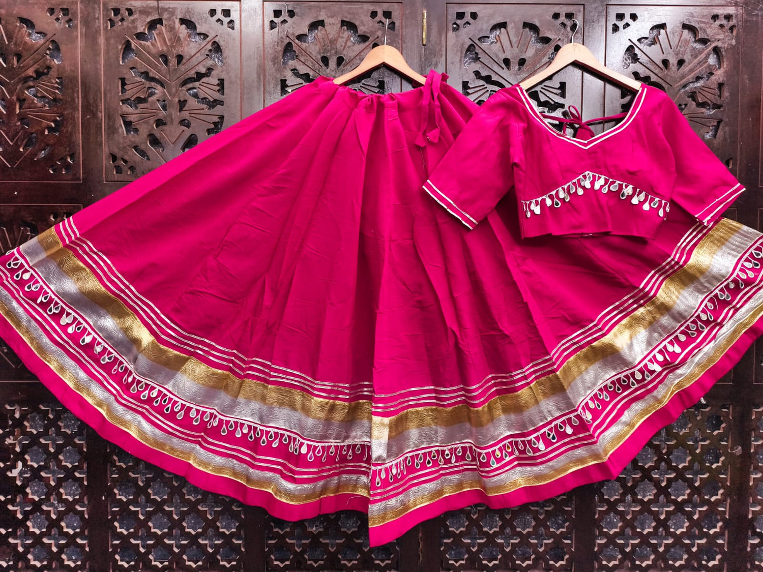 Rani Pure Roman Silk Multi Thread Gotta Patti Mirror Work Navratri Lehenga Choli