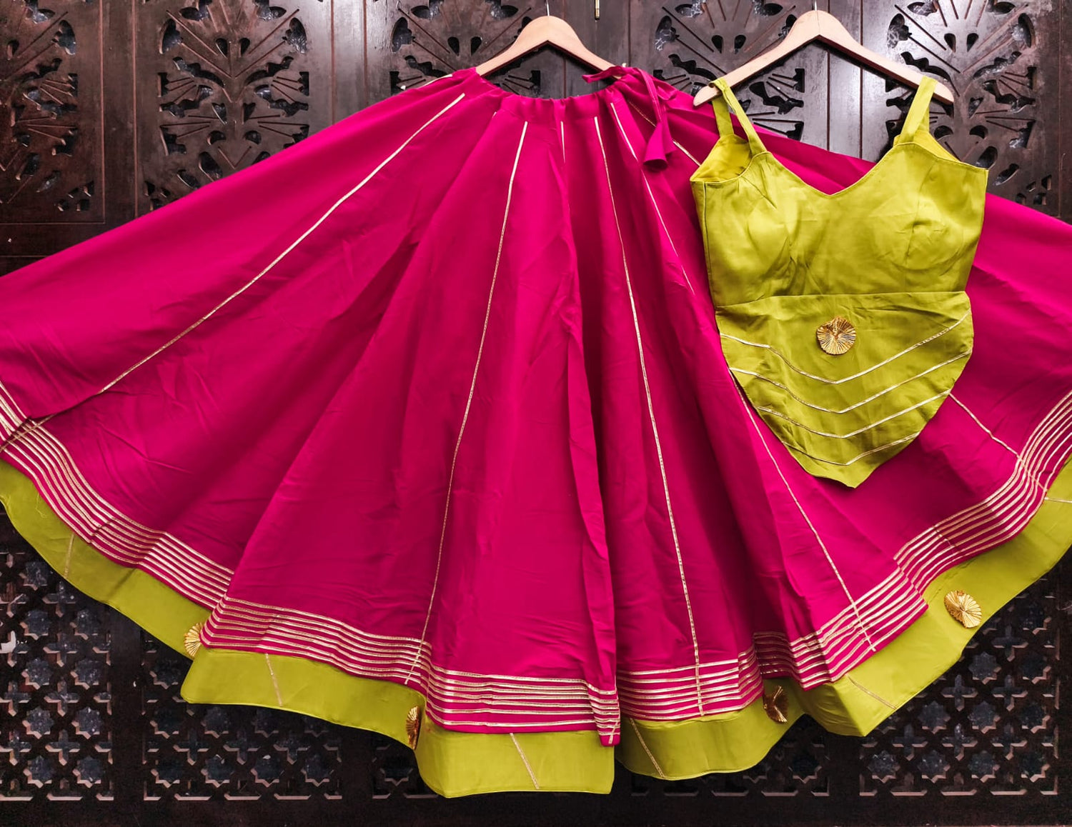 Rani Pure Roman Silk 09 Mtr Flair Double Border Work Navratri Lehenga Choli