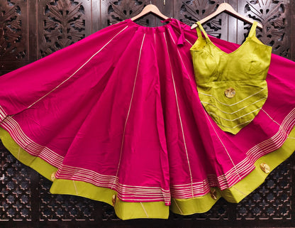 Rani Pure Roman Silk 09 Mtr Flair Double Border Work Navratri Lehenga Choli