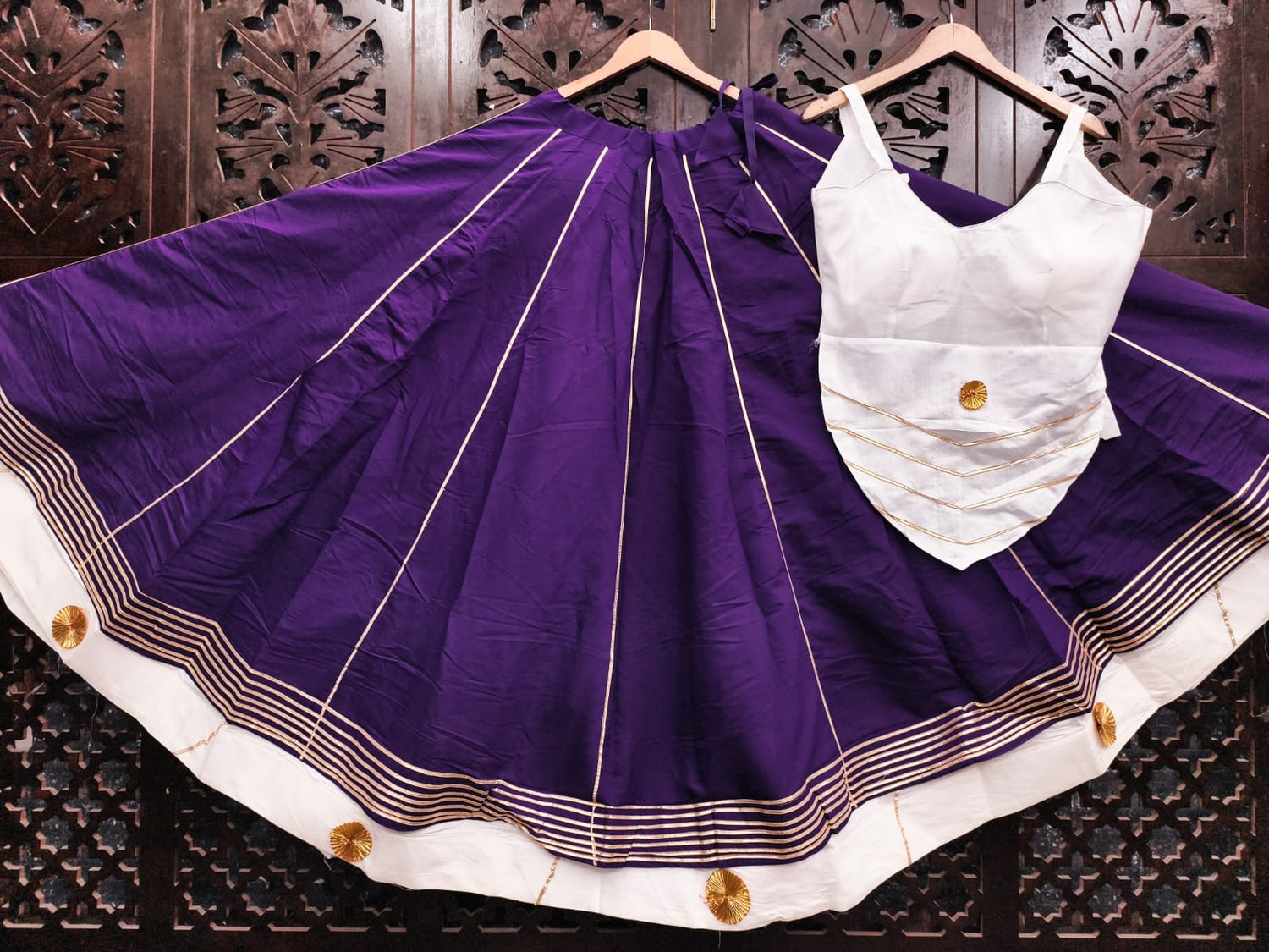 Purple Pure Roman Silk 09 Mtr Flair Double Border Work Navratri Lehenga Choli