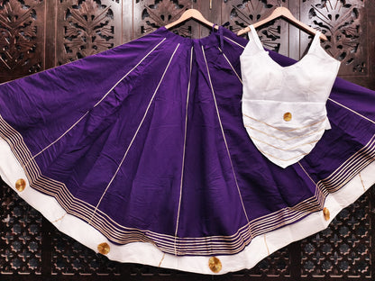 Purple Pure Roman Silk 09 Mtr Flair Double Border Work Navratri Lehenga Choli