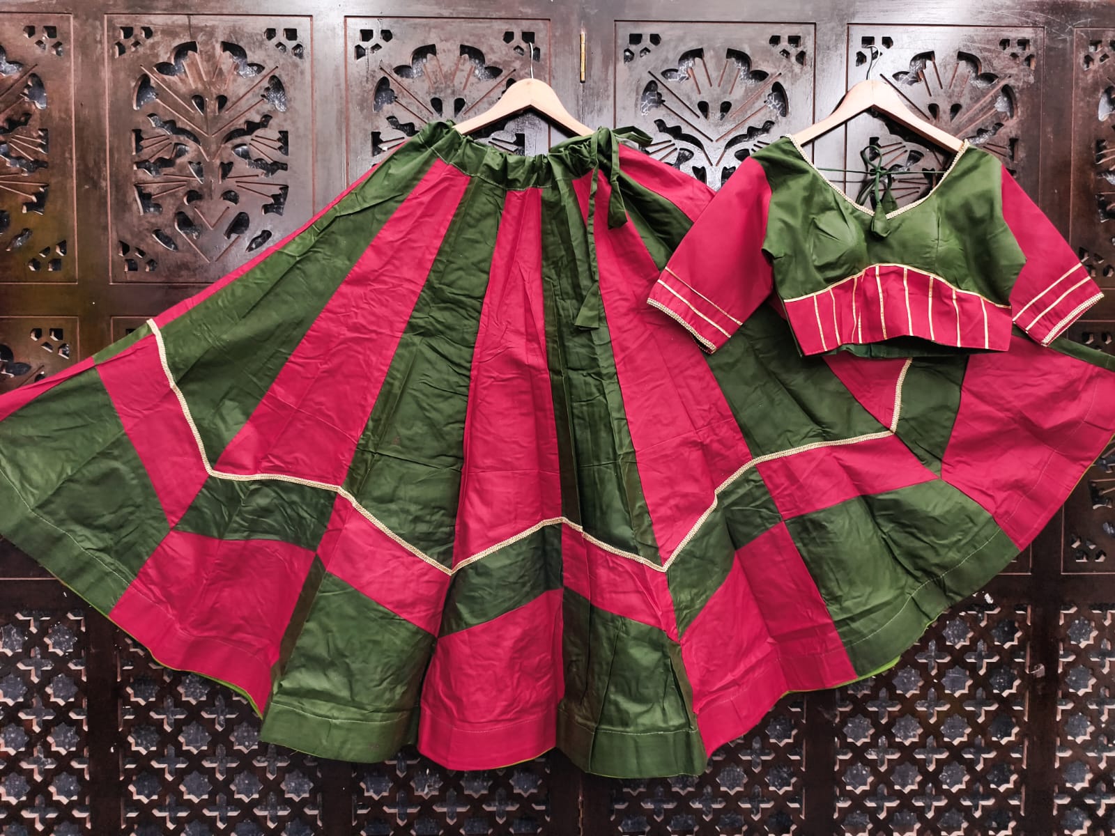 Rani Pure Roman Silk 06 Mtr Flair Double Colour Shade Navratri Lehenga Choli