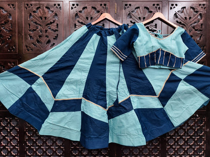 Sky Pure Roman Silk 06 Mtr Flair Double Colour Shade Navratri Lehenga Choli