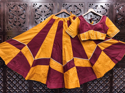Maroon Pure Roman Silk 06 Mtr Flair Double Colour Shade Navratri Lehenga Choli