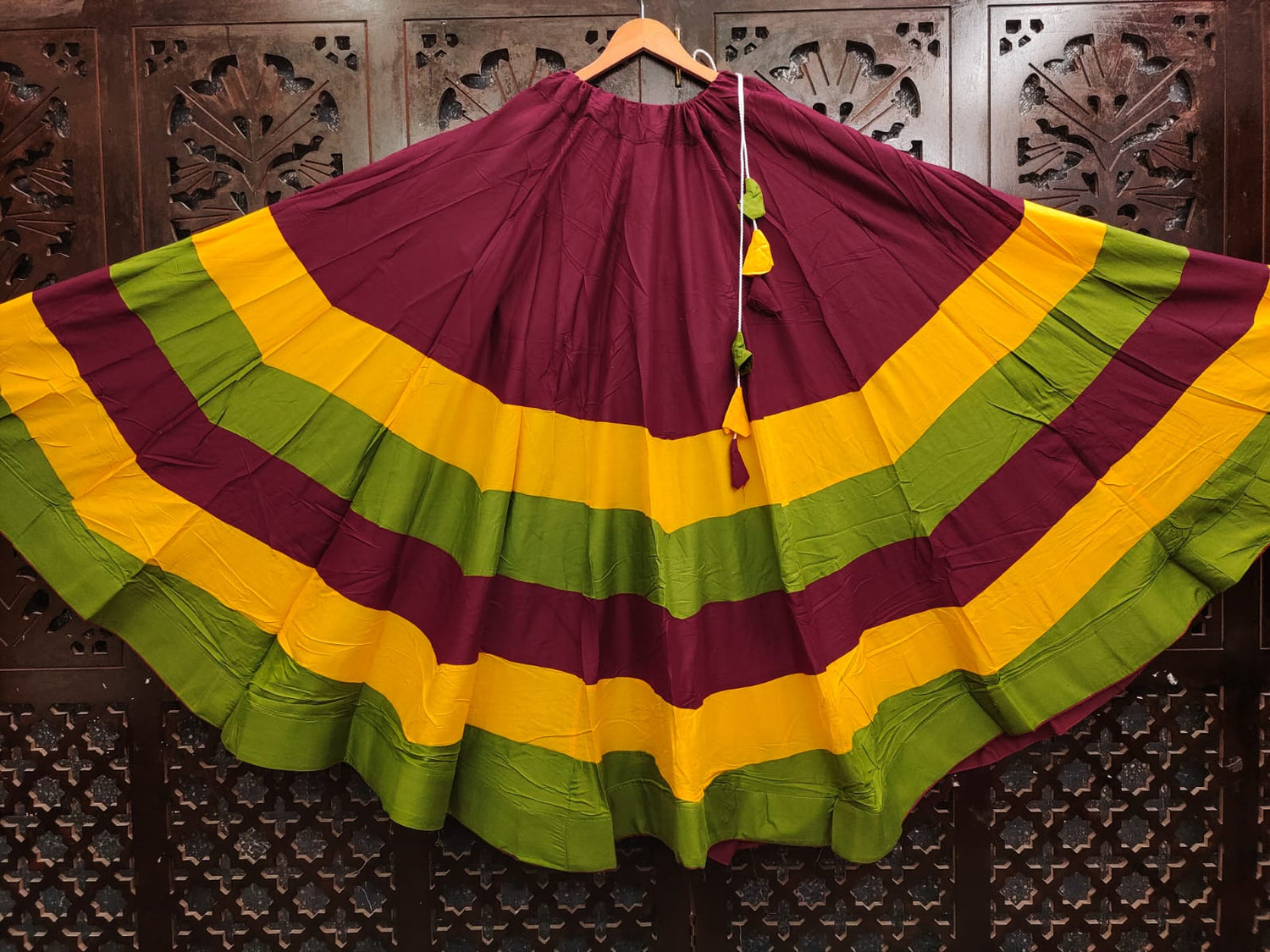 Maroon Pure Roman Silk 08 Mtr Flair Double Colour Shade Navratri Lehenga Choli