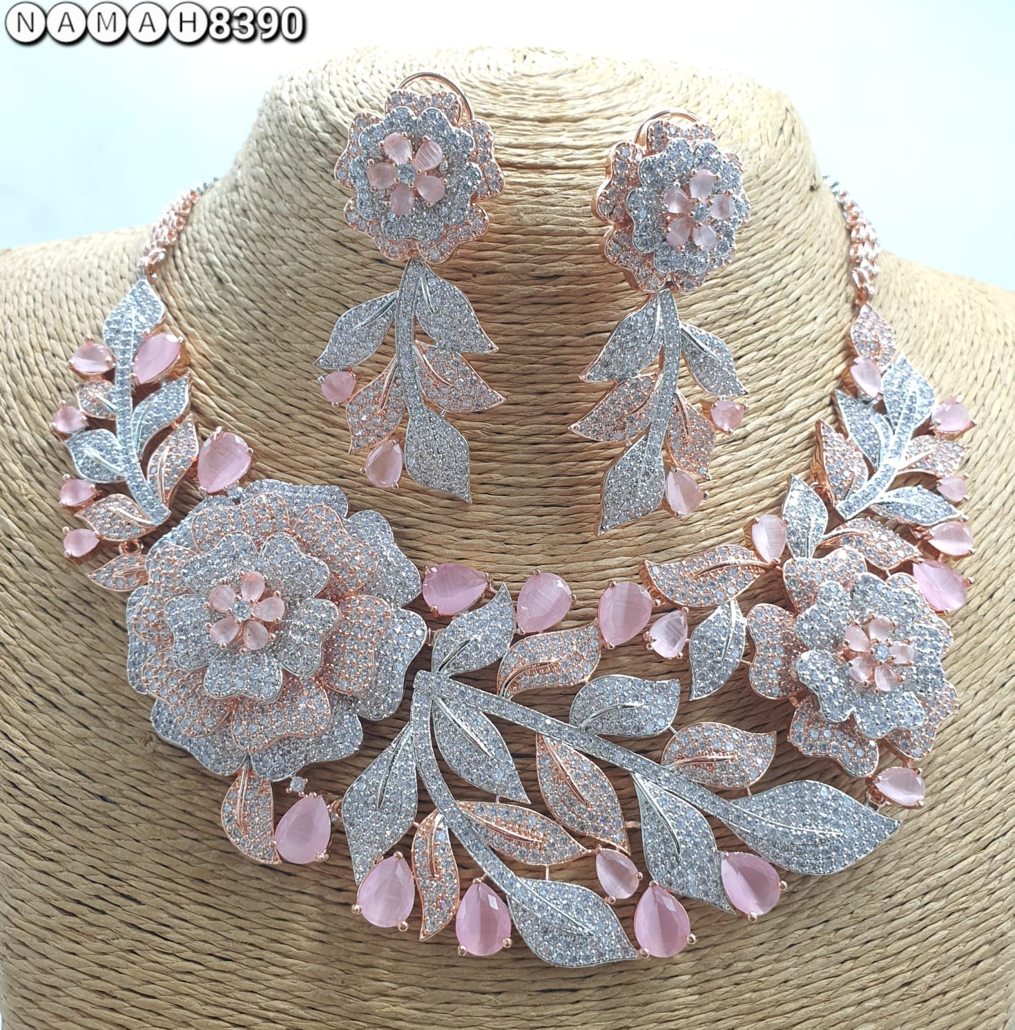 Pink American Diamond Necklace Jewellery Set