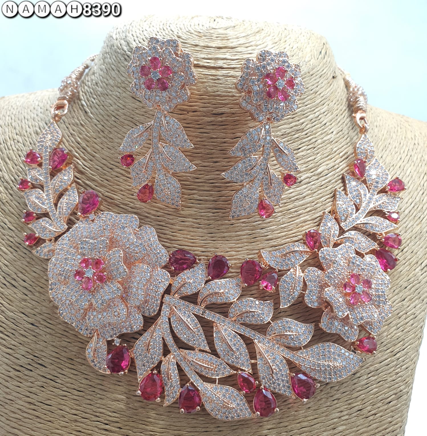 Red American Diamond Necklace Jewellery Set