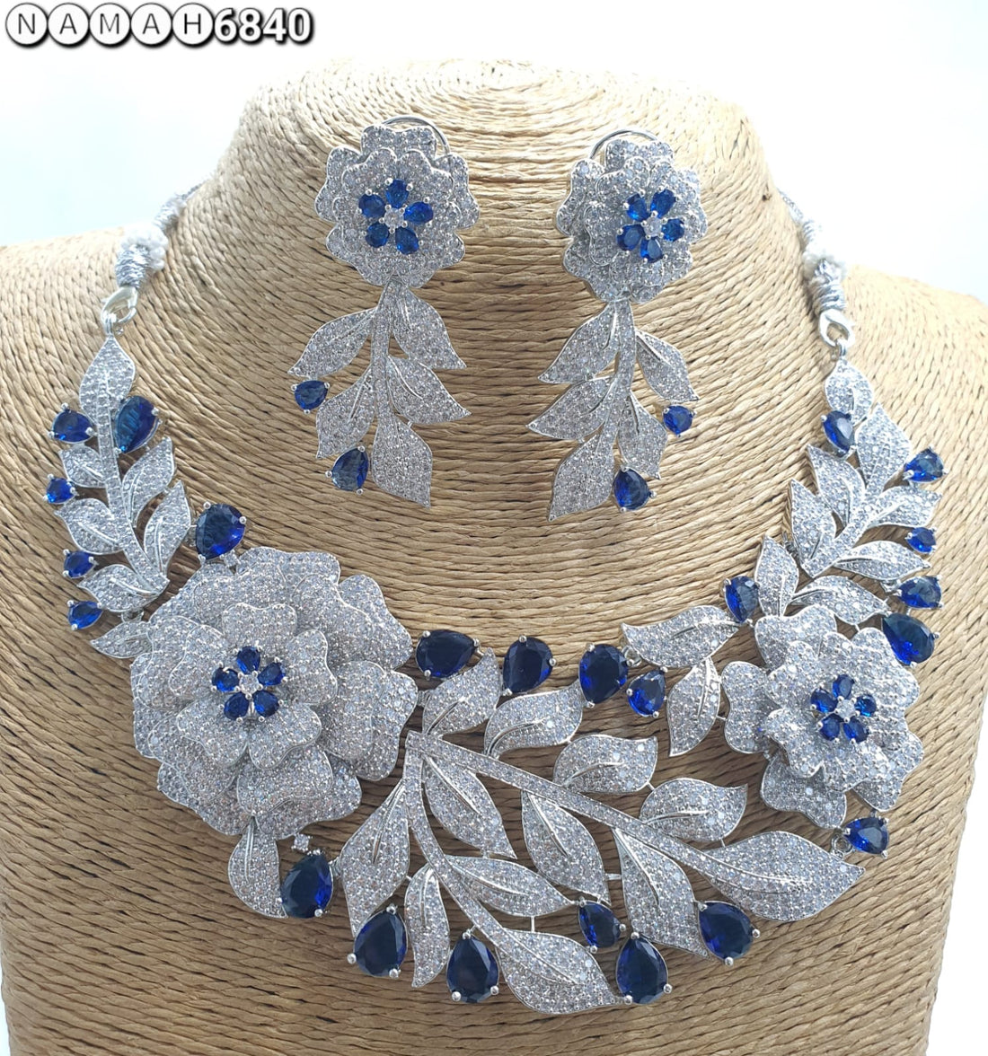 Blue American Diamond Necklace Jewellery Set