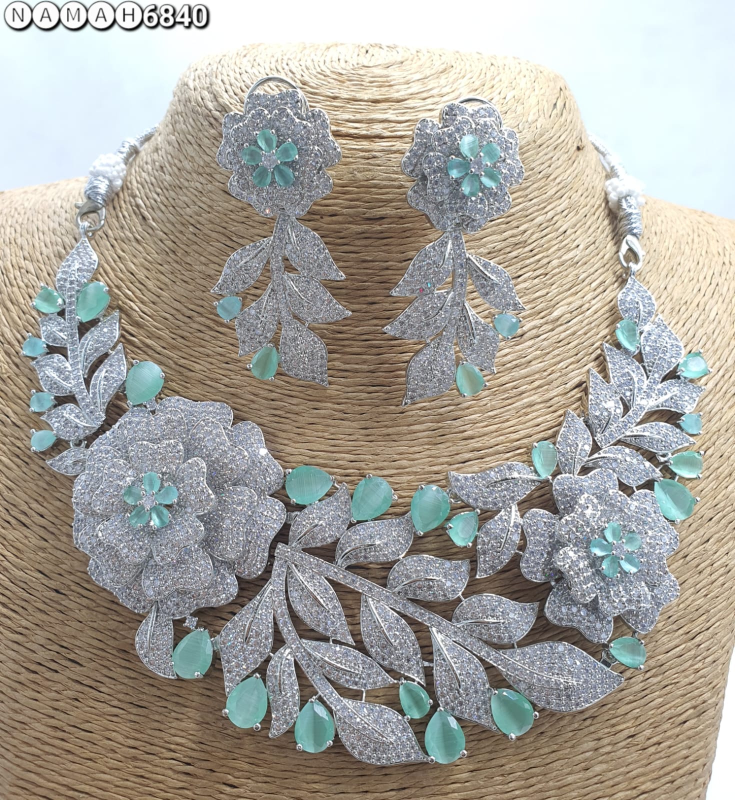 Mint American Diamond Necklace Jewellery Set