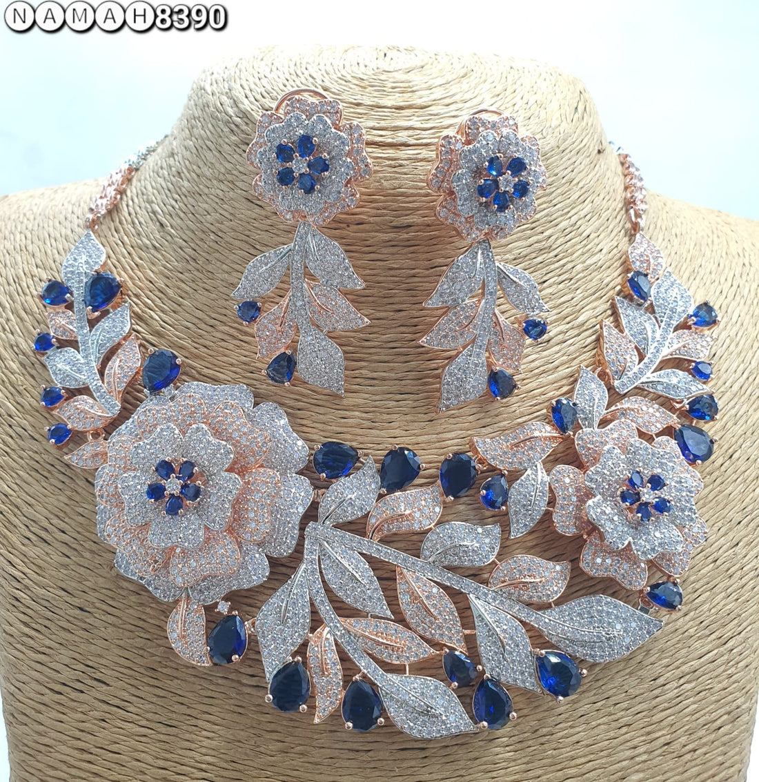 Blue American Diamond Necklace Jewellery Set