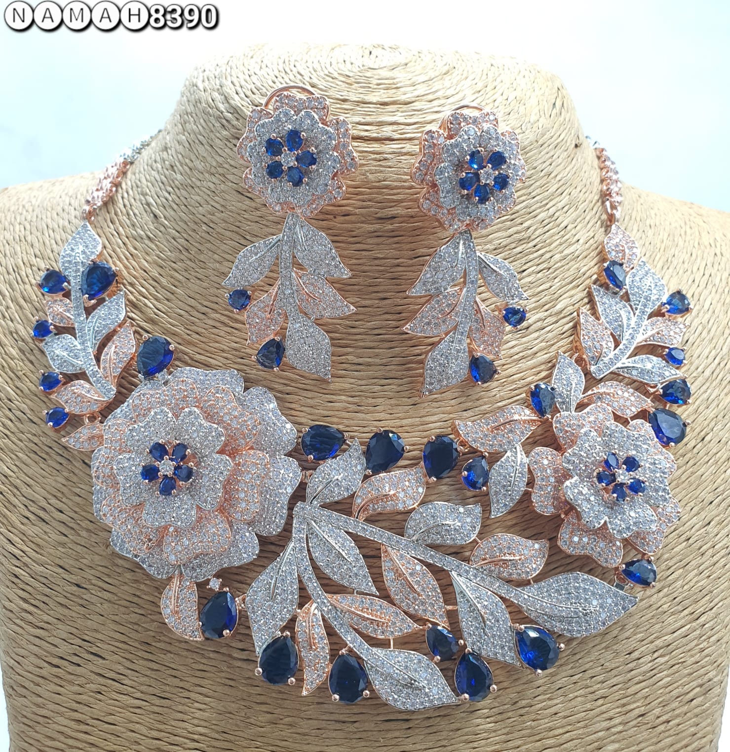Blue American Diamond Necklace Jewellery Set