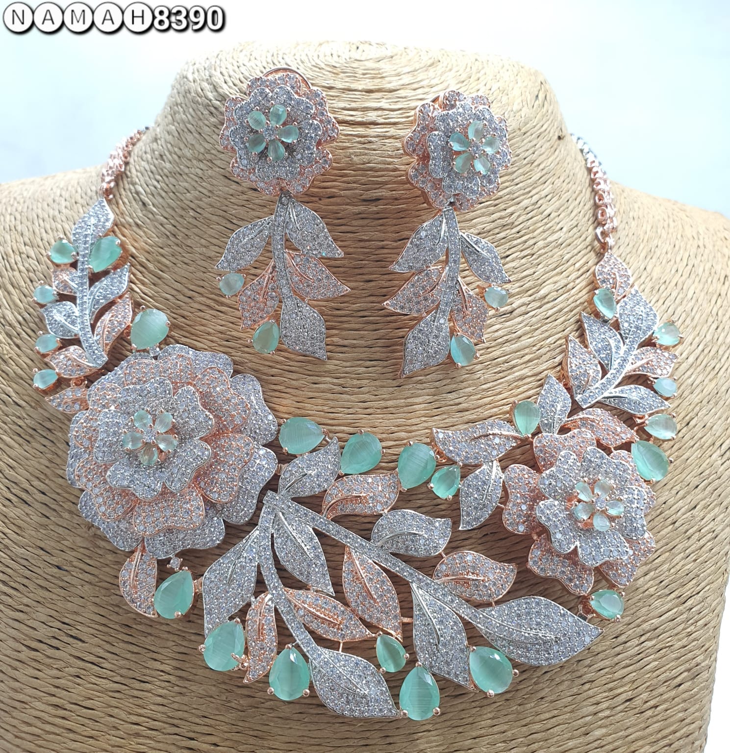 Mint American Diamond Necklace Jewellery Set