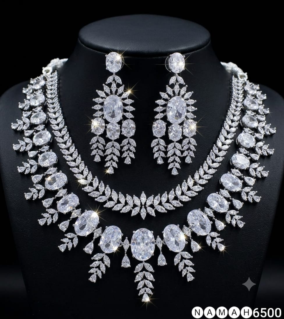 White American Diamond Necklace Jewellery Set