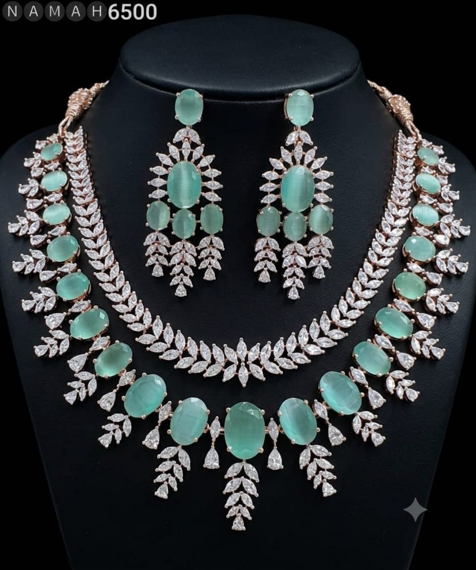 Mint American Diamond Necklace Jewellery Set