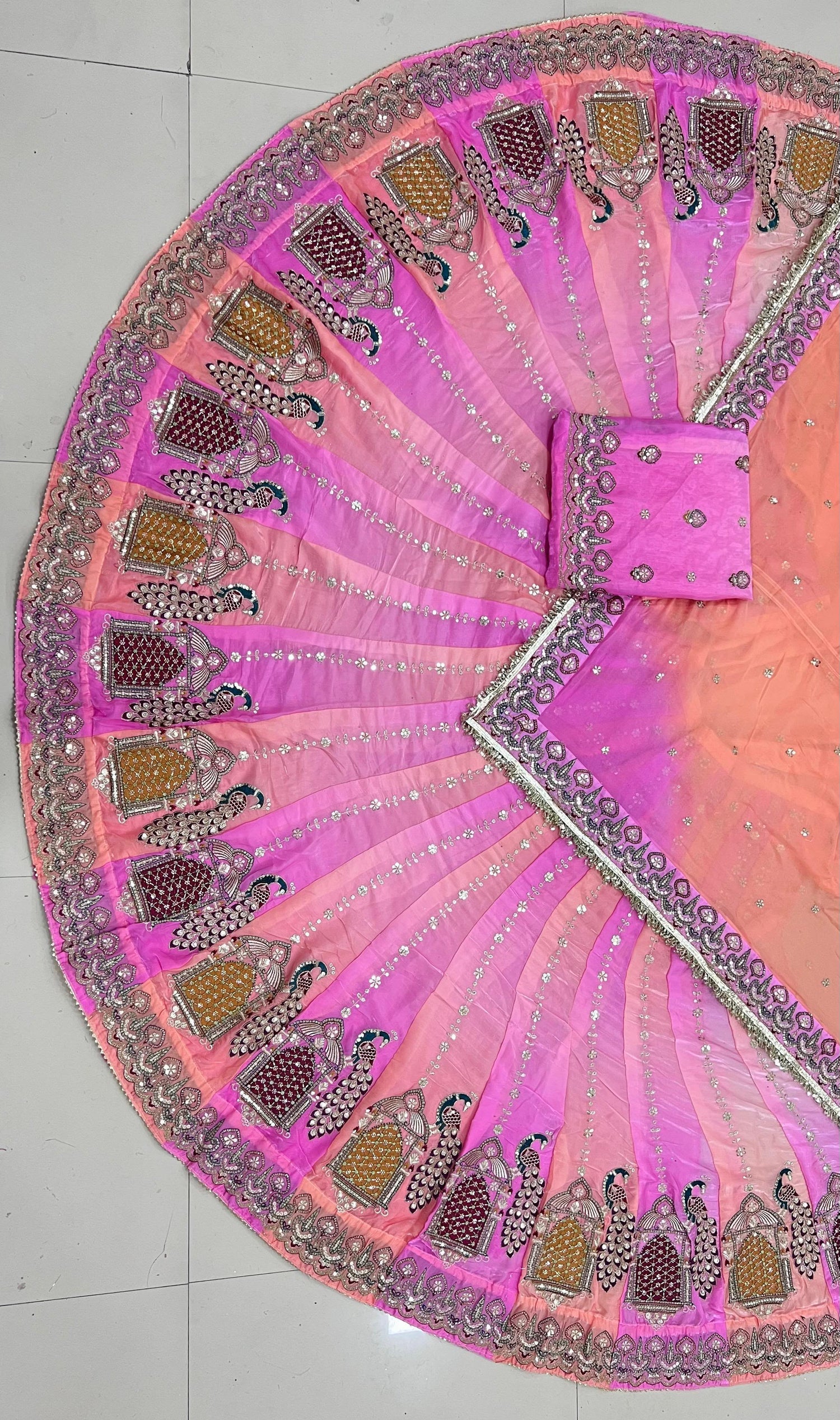 Pink Pure Gold Crush 06 Mtr Flair Lehariya Chunni Rajasthani Rajputi Lehenga Choli
