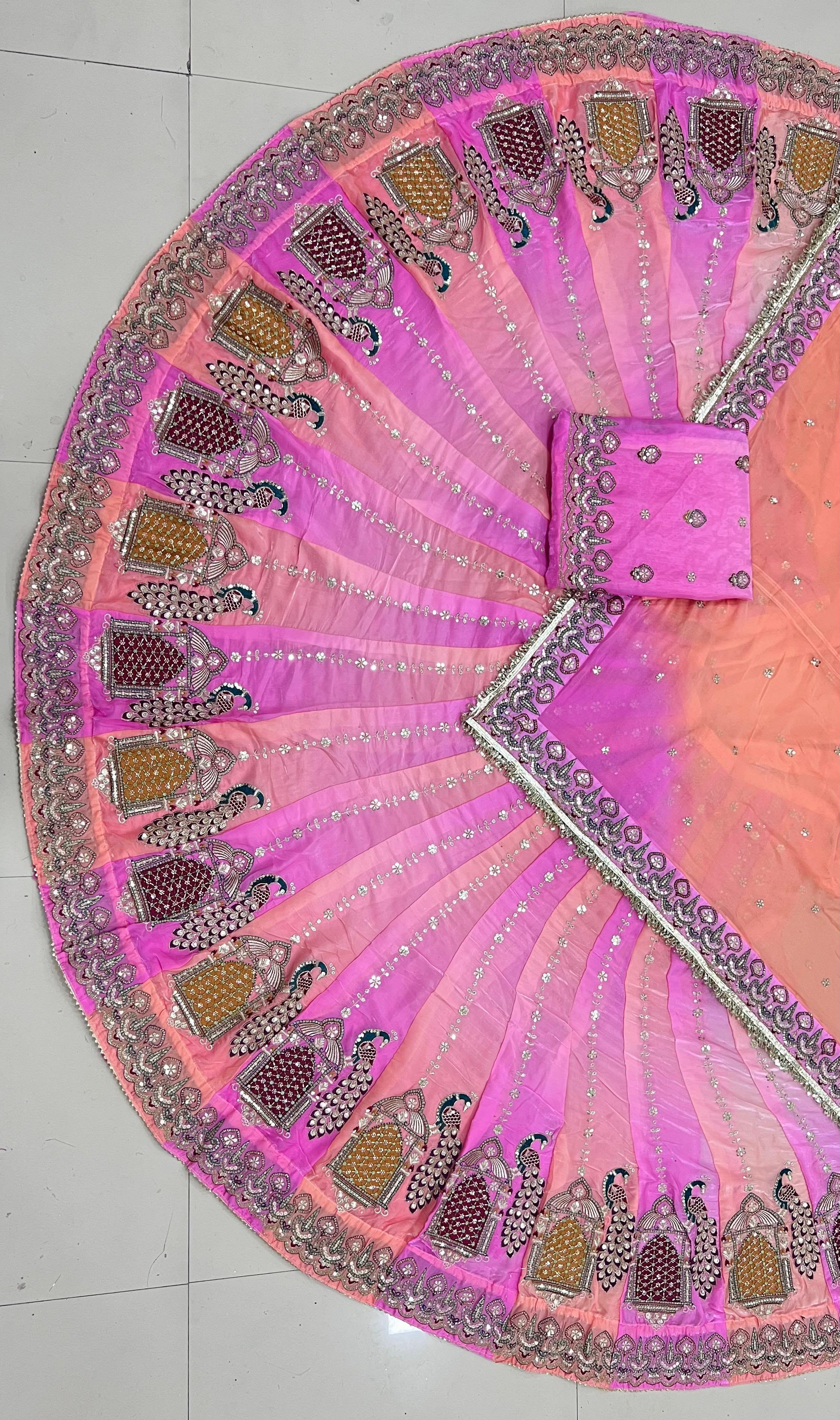 Pink Pure Gold Crush 06 Mtr Flair Lehariya Chunni Rajasthani Rajputi Lehenga Choli