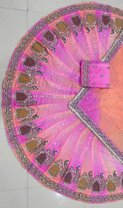 Pink Pure Gold Crush 06 Mtr Flair Lehariya Chunni Rajasthani Rajputi Lehenga Choli