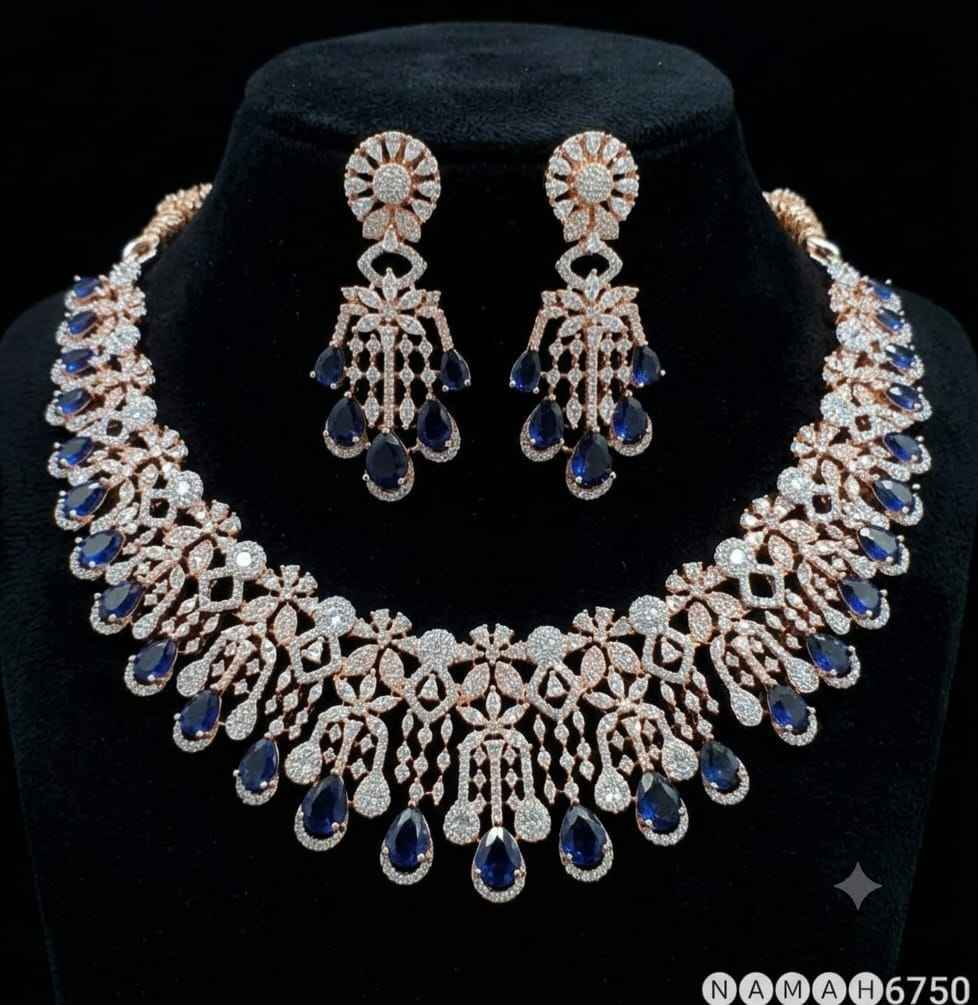 Blue American Diamond Necklace Jewellery Set