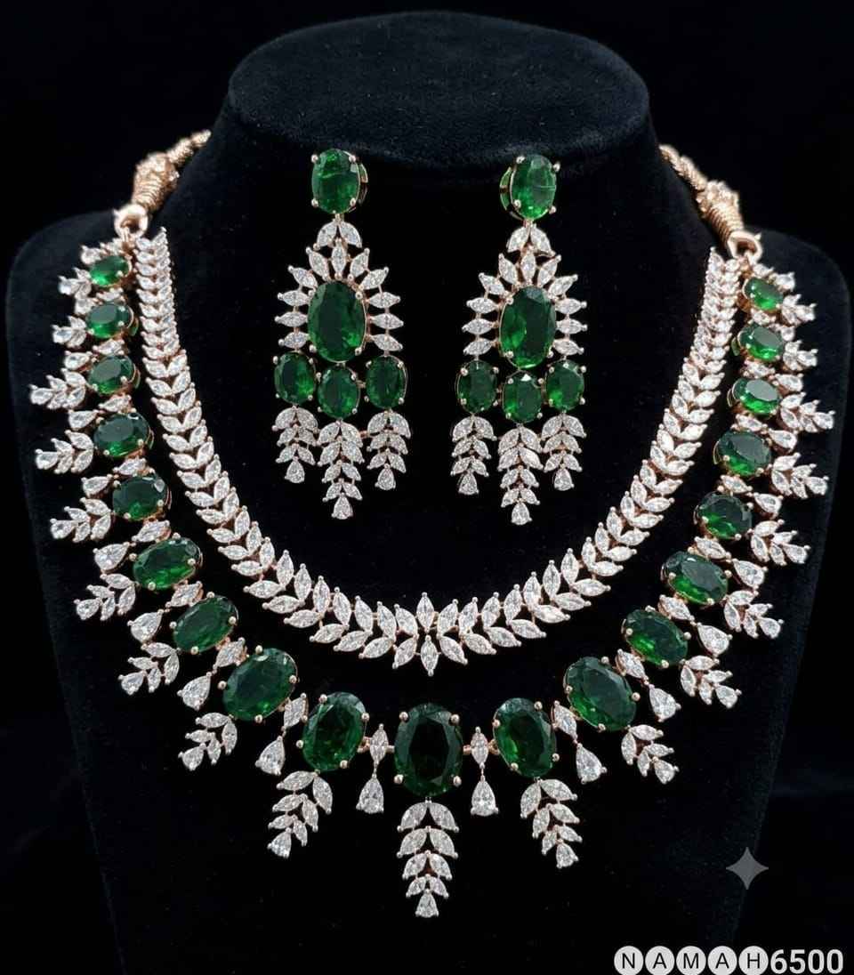 Green American Diamond Necklace Jewellery Set