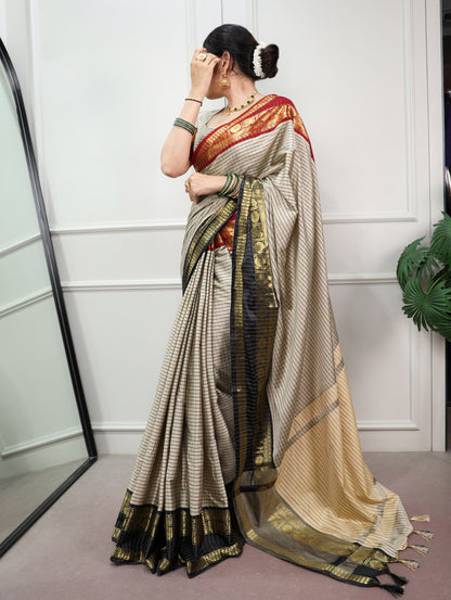 Black Pure Soft Silk with Sophisticated Checks Pattern South India Saree