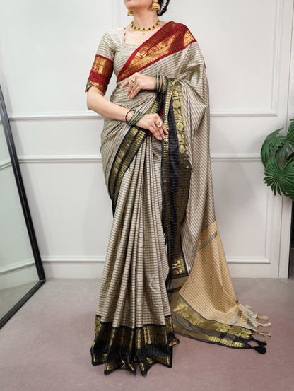 Black Pure Soft Silk with Sophisticated Checks Pattern South India Saree