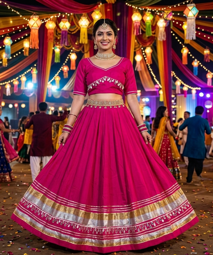 Rani Pure Roman Silk Multi Thread Gotta Patti Mirror Work Navratri Lehenga Choli