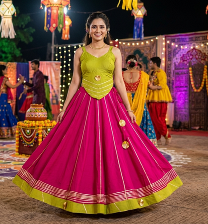 Rani Pure Roman Silk 09 Mtr Flair Double Border Work Navratri Lehenga Choli