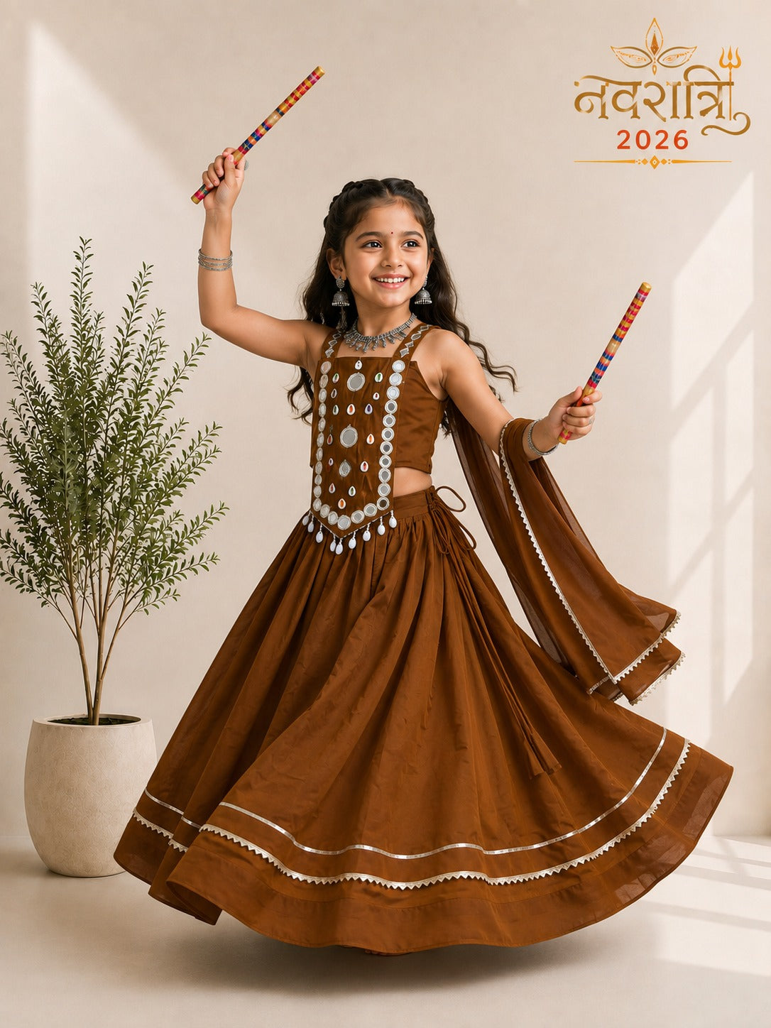 Brown Pure Roman Silk Heavy  Work Kid&
