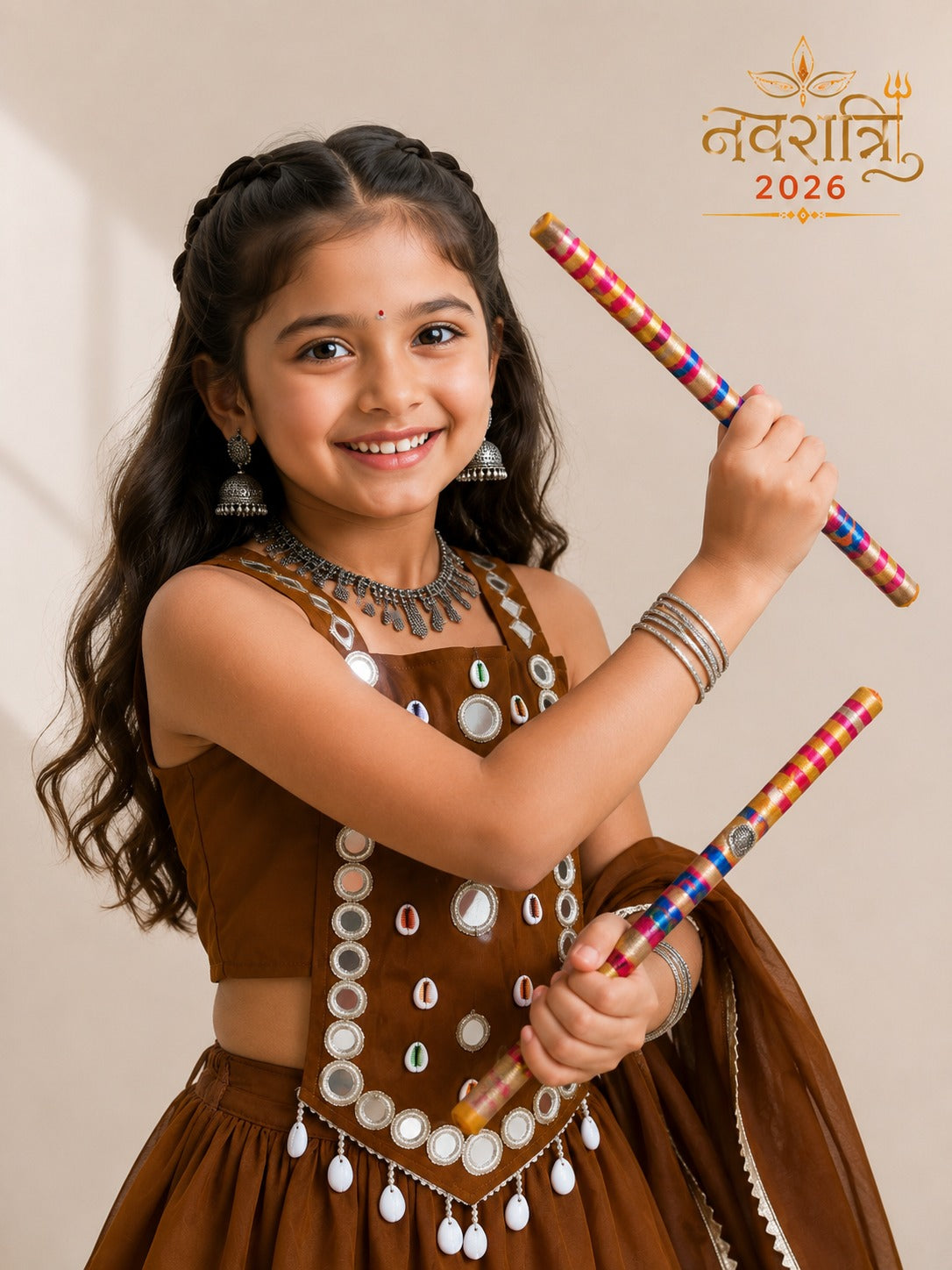 Brown Pure Roman Silk Heavy  Work Kid&