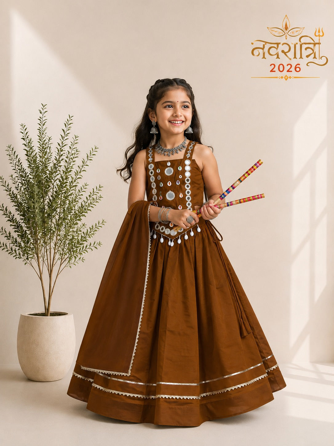 Brown Pure Roman Silk Heavy  Work Kid&
