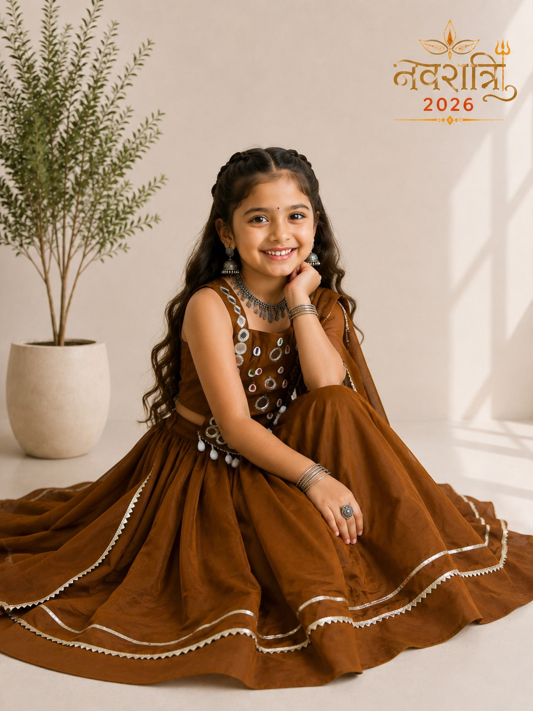 Brown Pure Roman Silk Heavy  Work Kid&