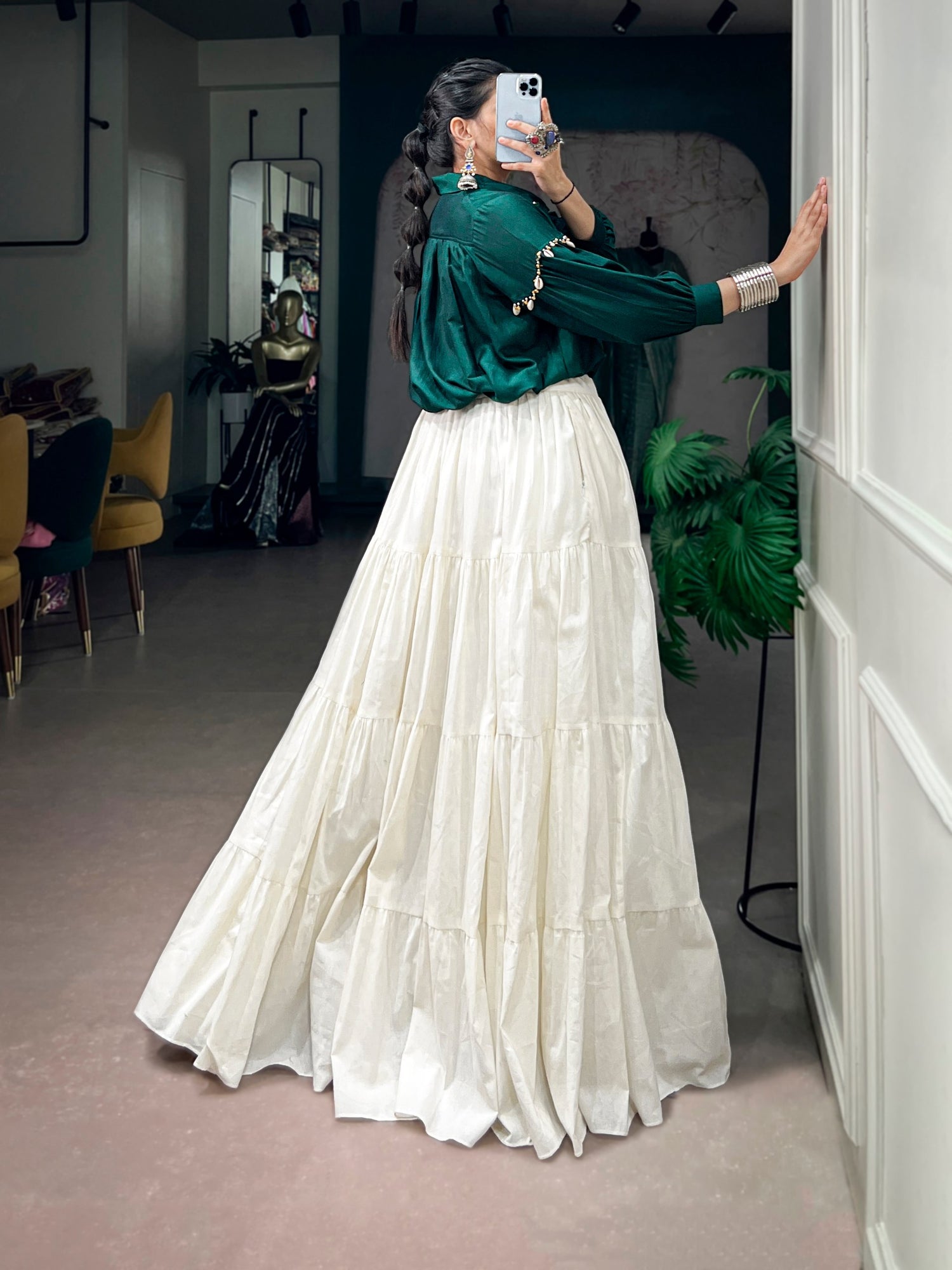 Green Pure Reyon Cotton Kutchi Gamthi Work Navratri Lehenga Choli