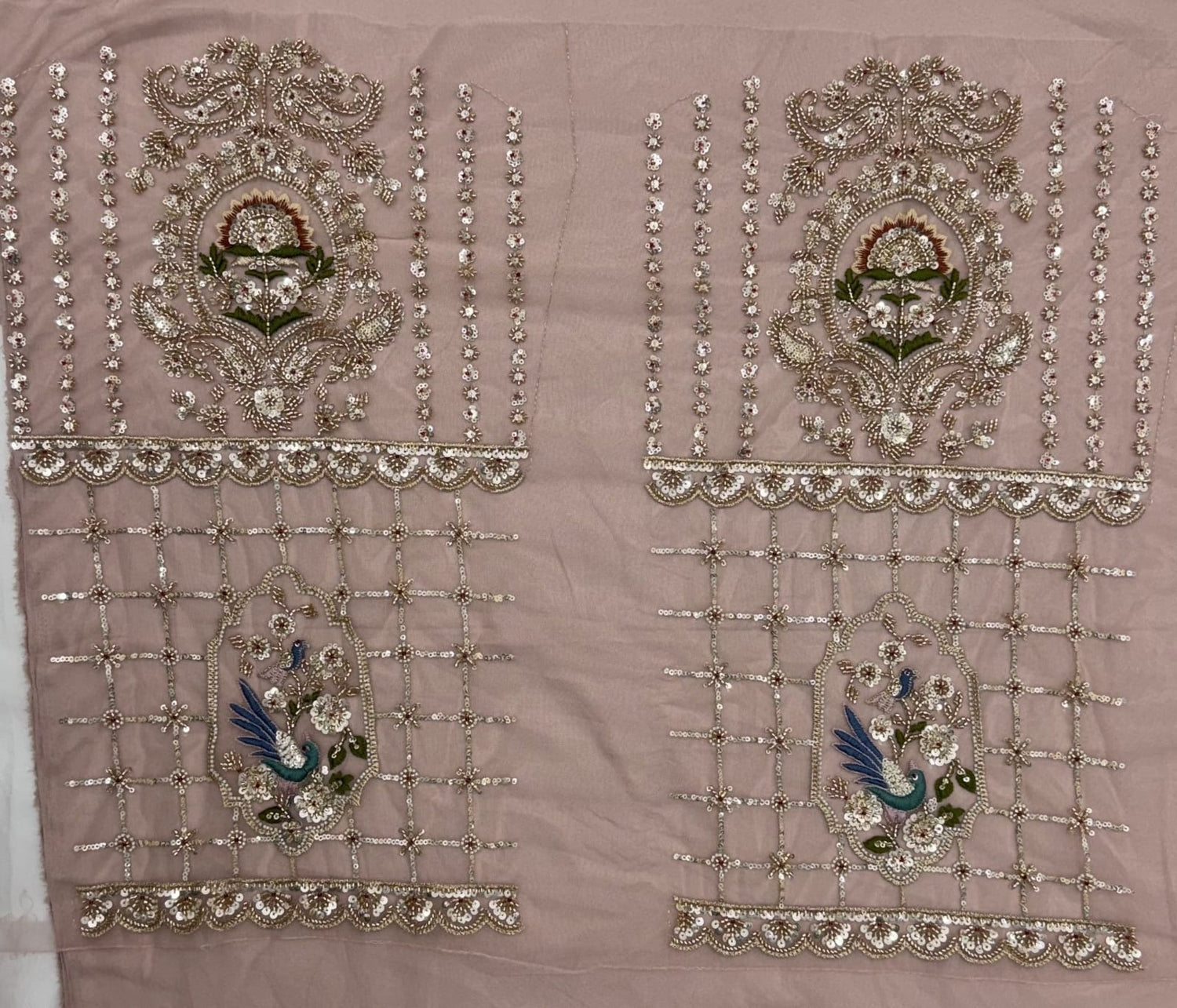 Pink Pure Heavy Net Motif Handwork Zari Sequins Work Bridal Lehenga Choli