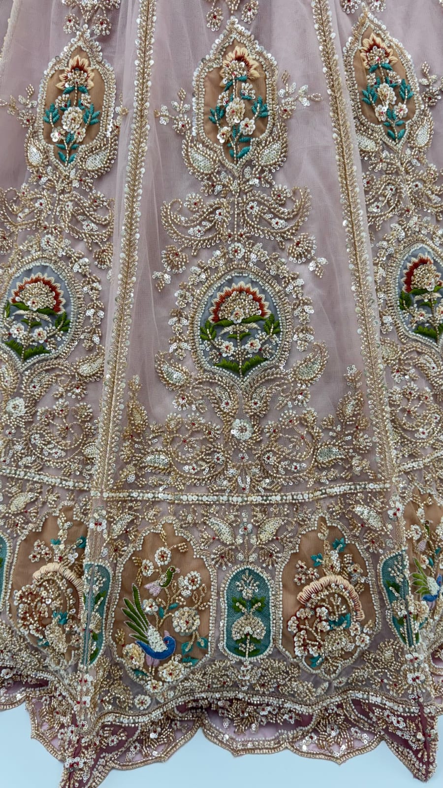 Pink Pure Heavy Net Motif Handwork Zari Sequins Work Bridal Lehenga Choli