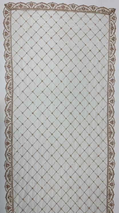 Cream Pure Heavy Net Motif Handwork Zari Sequins Work Bridal Lehenga Choli