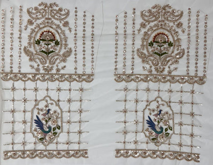 Cream Pure Heavy Net Motif Handwork Zari Sequins Work Bridal Lehenga Choli