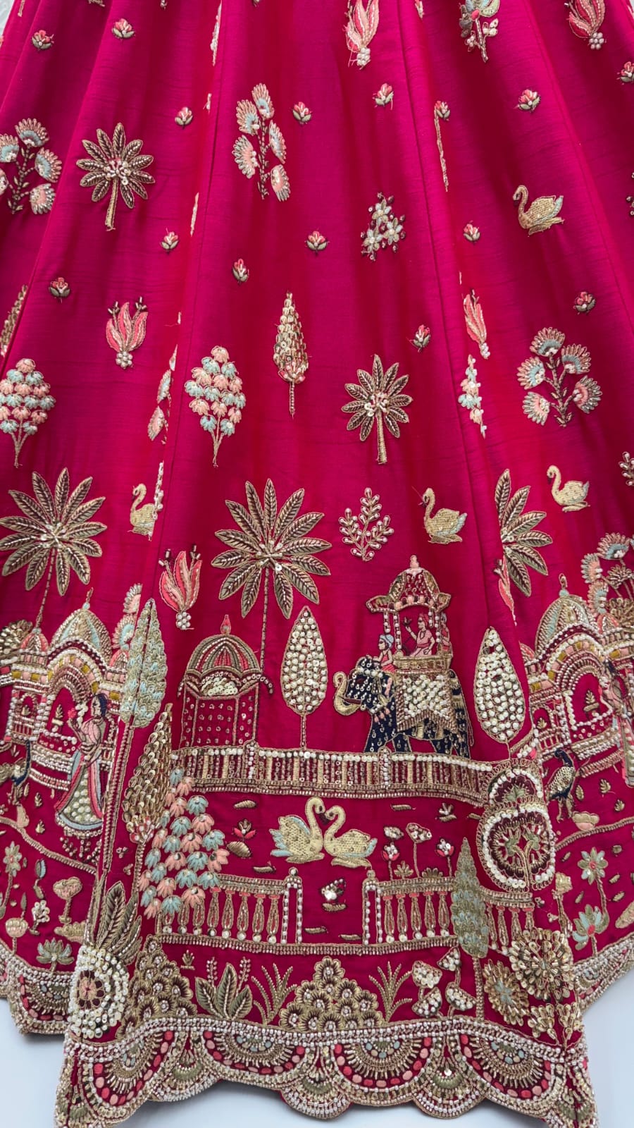 Red Pure Sub Silk Premium Heavy Beads &amp; Motif Dori Embroidery Zari Sequins Hand Work Bridal Lehenga Choli