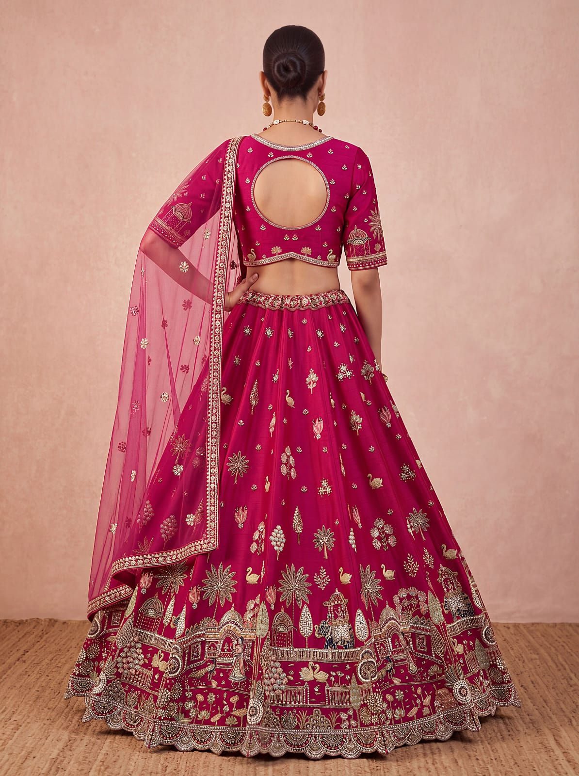 Red Pure Sub Silk Premium Heavy Beads &amp; Motif Dori Embroidery Zari Sequins Hand Work Bridal Lehenga Choli